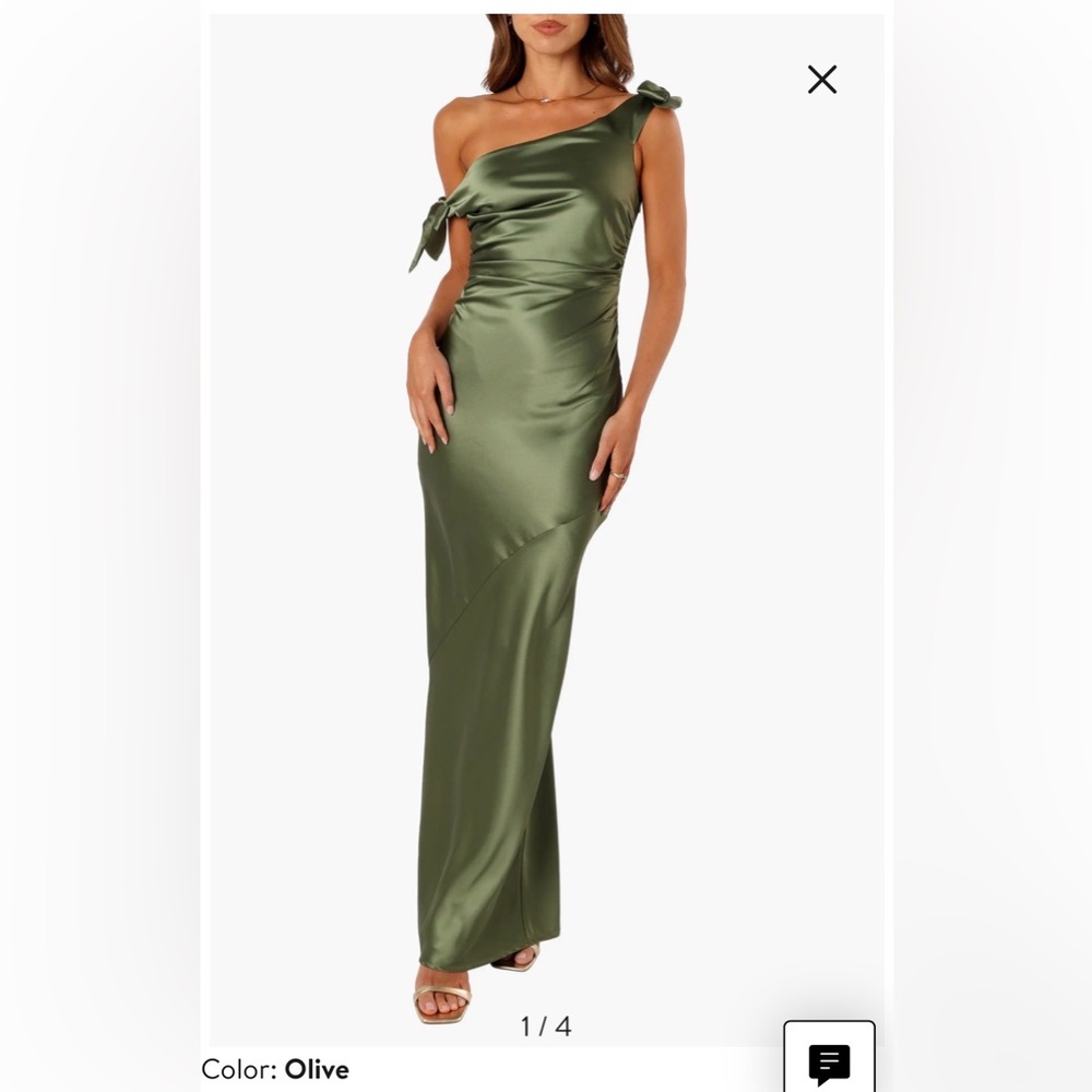 Petal & Pup Olive One-Shoulder Satin Evening Dress